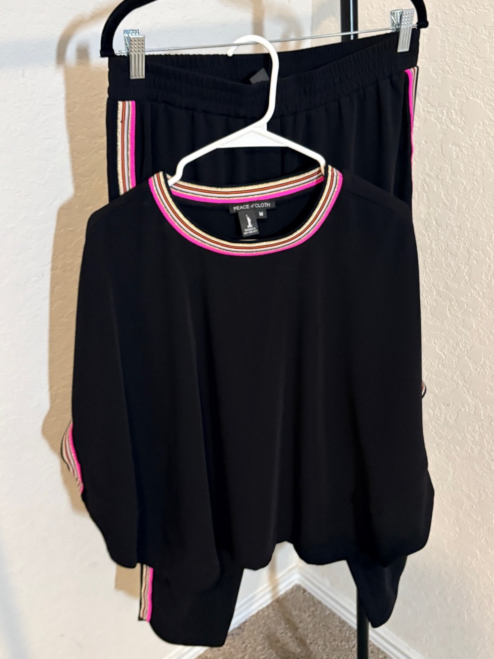 Peace of Cloth 2pc set Black Tee with Pink Trim Pants